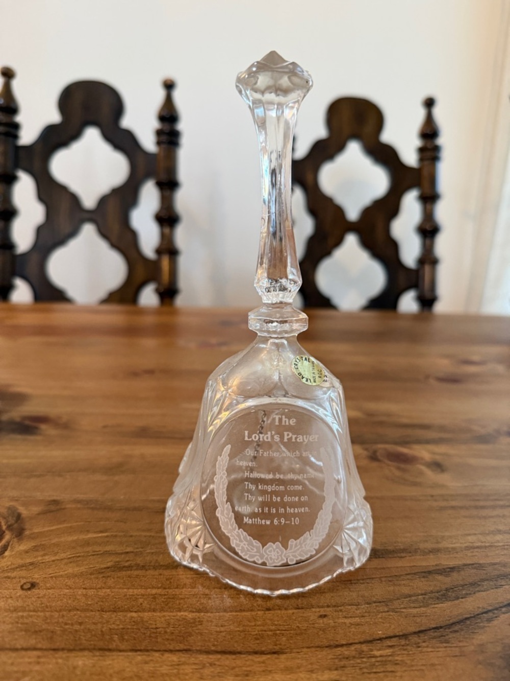 Crystal Prayer Bell with 'The Lord's Prayer' Etching - Clear Glass